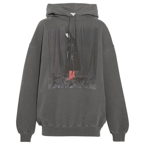 Printed cotton jersey hooded sweatshirt in silver 